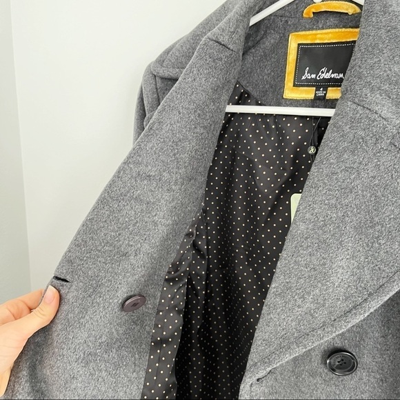 NWT Sam Edelman Double Breasted Wool Blend Twill Coat Lapel Charcoal Grey - Picture 7 of 8